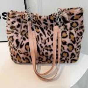 Women Winter Warm Soft Plush Shoulder Bag Fashion brown and pink/salmon